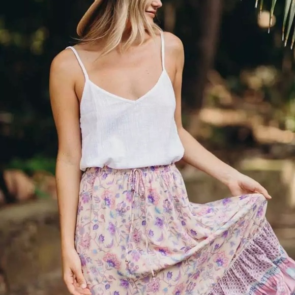 Lavender Floral Boho Gypsy Maxi Skirt - Picture 3 of 6